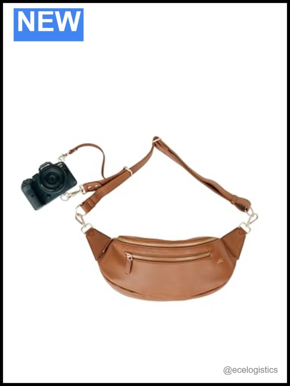 Vegan Leather Camera Crossbody Bag with Suede Interior, Adjustable Strap